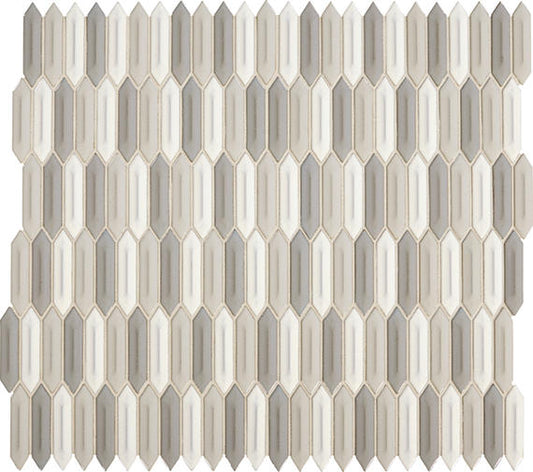 1x4 Revalia Remix Picket  Mosaic Mixed-Color Glossy 3D-Geometric Faceted Ceramic Tile Beige Gray