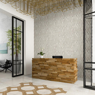 Beige Gray - 1x4 Revalia Remix Picket Mosaic Mixed-Color Glossy 3D-Geometric Faceted Ceramic Tile