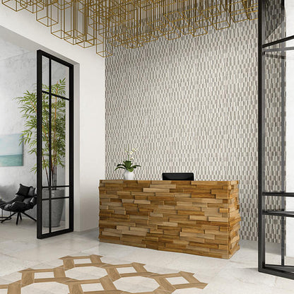 1x4 Revalia Remix Picket  Mosaic Mixed-Color Glossy 3D-Geometric Faceted Ceramic Tile Beige Gray