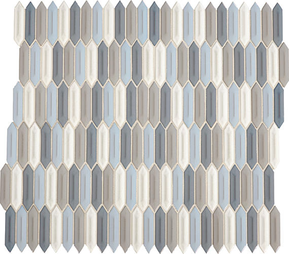 1x4 Revalia Remix Picket  Mosaic Mixed-Color Glossy 3D-Geometric Faceted Ceramic Tile Blue Gray