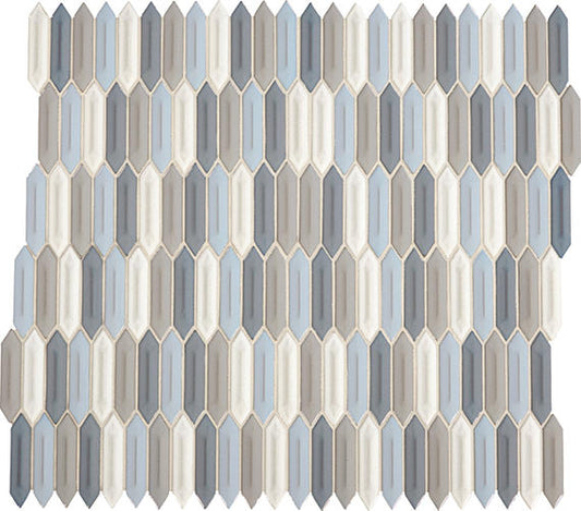 1x4 Revalia Remix Picket  Mosaic Mixed-Color Glossy 3D-Geometric Faceted Ceramic Tile Blue Gray