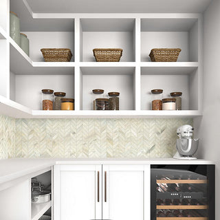 Cream Marble - 14x14 Pietra Divina Chevron Mosaic Natural-Look Polished Smooth Marble Tile