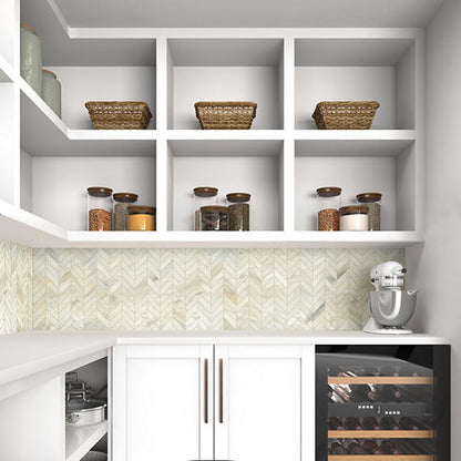 14x14 Pietra Divina Chevron Mosaic Natural-Look Polished Smooth Marble Tile Cream Marble