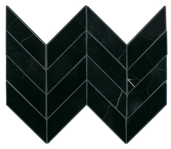 14x14 Pietra Divina Chevron Mosaic Natural-Look Polished Smooth Marble Tile Black Marble