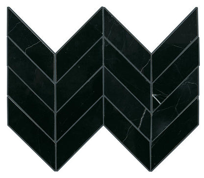 14x14 Pietra Divina Chevron Mosaic Natural-Look Polished Smooth Marble Tile Black Marble
