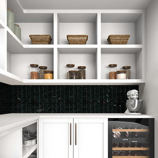 Black Marble - 14x14 Pietra Divina Chevron Mosaic Natural-Look Polished Smooth Marble Tile