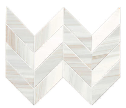 14x14 Pietra Divina Chevron Mosaic Natural-Look Polished Smooth Marble Tile Ivory Marble