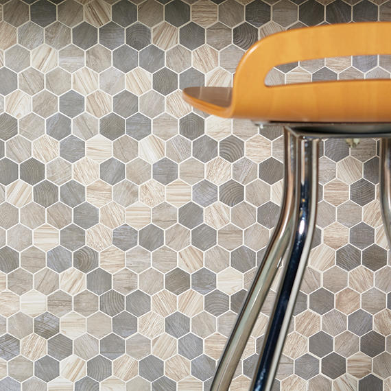 11/2 Crosswood Hexagon  Mosaic Wood-Look Matte Textured Glass Tile Medium Gray