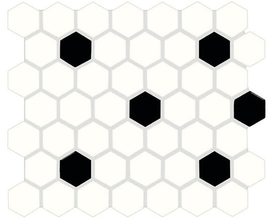 11/2 Color Wheel Mosaic Hexagon Dotted Grid Mosaic Mixed-Color Glossy Smooth Ceramic Tile White & Black