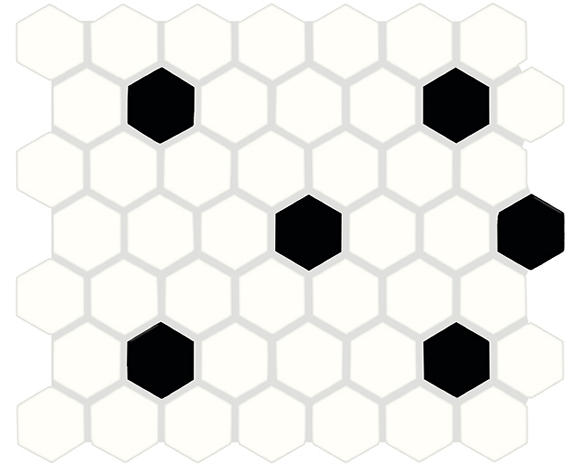 11/2 Color Wheel Mosaic Hexagon Dotted Grid Mosaic Mixed-Color Matte Smooth Ceramic Tile White & Black