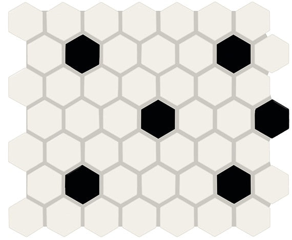 11/2 Color Story Mosaics Hexagon  Mosaic Mixed-Color Matte Smooth Ceramic Tile Black White