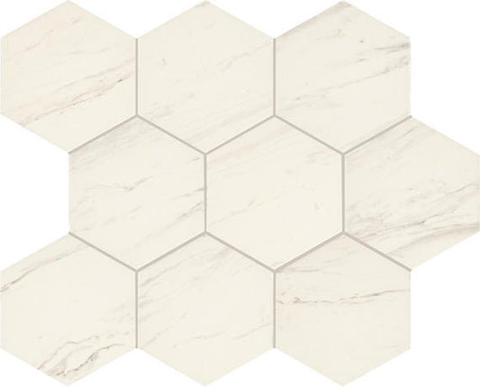 11/2 Perpetuo Hexagon Honeycomb  Mosaic Marble-Look Matte Smooth Porcelain Tile Soft White
