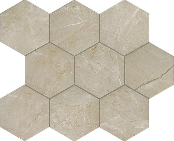 11/2 Perpetuo Hexagon Honeycomb  Mosaic Marble-Look Matte Smooth Porcelain Tile Warm Beige