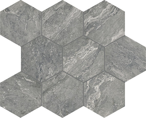 11/2 Perpetuo Hexagon Honeycomb  Mosaic Marble-Look Matte Smooth Porcelain Tile Silver Gray