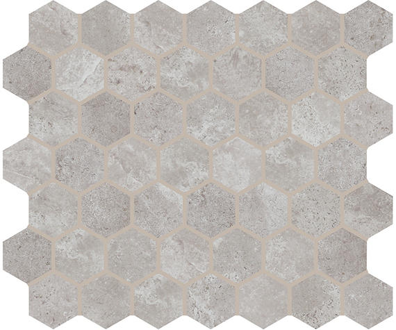 11/2x11/2 Rochester Hexagon  Mosaic Stone-Look Matte Smooth Porcelain Tile Gray