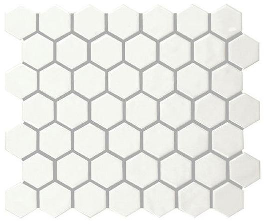 11/2 Artezen Hexagon Honeycomb  Mosaic Solid-Color Glossy Smooth Ceramic Tile Elegant White