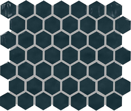 11/2 Artezen Hexagon Honeycomb  Mosaic Solid-Color Glossy Smooth Ceramic Tile Deep Blue