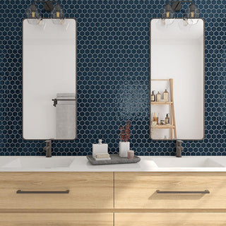 Deep Blue - 12x10 Artezen Hexagon Honeycomb Mosaic Solid-Color Glossy Smooth Ceramic Tile