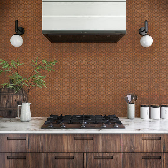 12x10 Moroccan Concrete Hexagon  Mosaic Concrete-Look Matte Smooth Porcelain Tile Red Orange