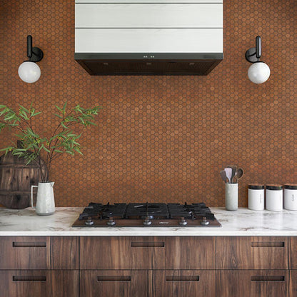 12x10 Moroccan Concrete Hexagon  Mosaic Concrete-Look Matte Smooth Porcelain Tile Red Orange