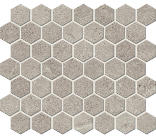 11/2x11/2 Primstone Hexagon  Mosaic Stone-Look Matte Smooth Porcelain Tile Solid Gray