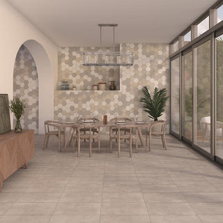 Solid Gray - 12x10 Primstone Hexagon Mosaic Stone-Look Matte Smooth Porcelain Tile