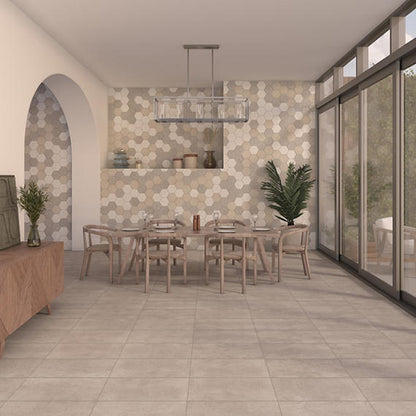 11/2x11/2 Primstone Hexagon  Mosaic Stone-Look Matte Smooth Porcelain Tile Solid Gray