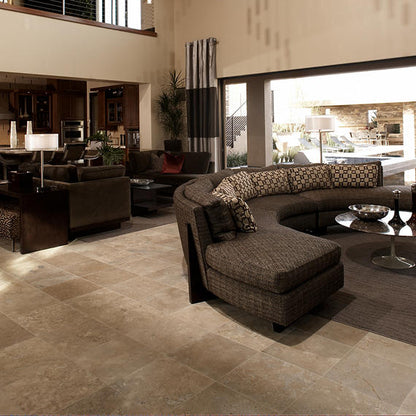 16x16 Travertine Grid Natural Travertine-Look Honed Natural Travertine Tile Light Gray