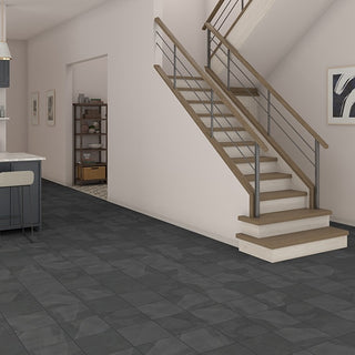 Charcoal Black - 16x16 Slate Random Pattern Stone-Look Matte Riven Slate Tile