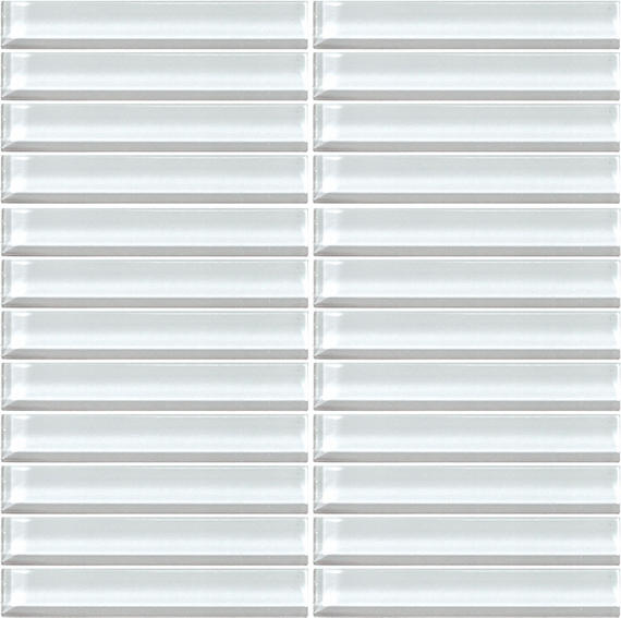 1x6 Color Wave Straight Joint  Mosaic Solid-Color Glossy Smooth Glass Tile White