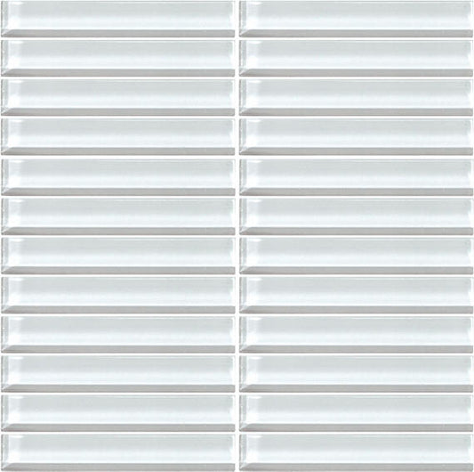 1x6 Color Wave Straight Joint  Mosaic Solid-Color Glossy Smooth Glass Tile White