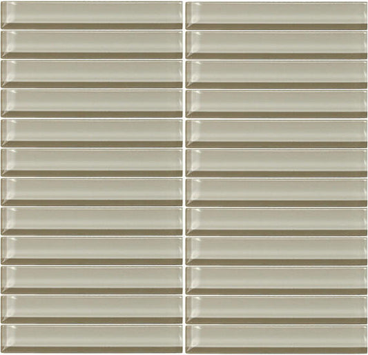 1x6 Color Wave Straight Joint  Mosaic Solid-Color Glossy Smooth Glass Tile Beige