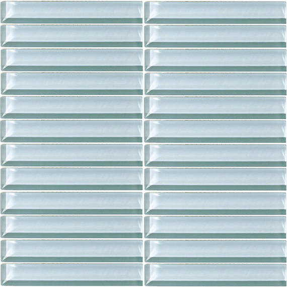 1x6 Color Wave Straight Joint  Mosaic Solid-Color Glossy Smooth Glass Tile Aqua