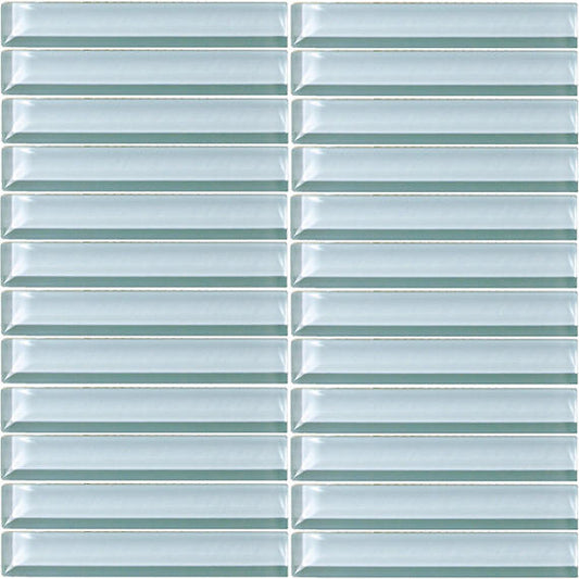 1x6 Color Wave Straight Joint  Mosaic Solid-Color Glossy Smooth Glass Tile Aqua