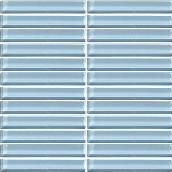 1x6 Color Wave Straight Joint  Mosaic Solid-Color Glossy Smooth Glass Tile Light Blue