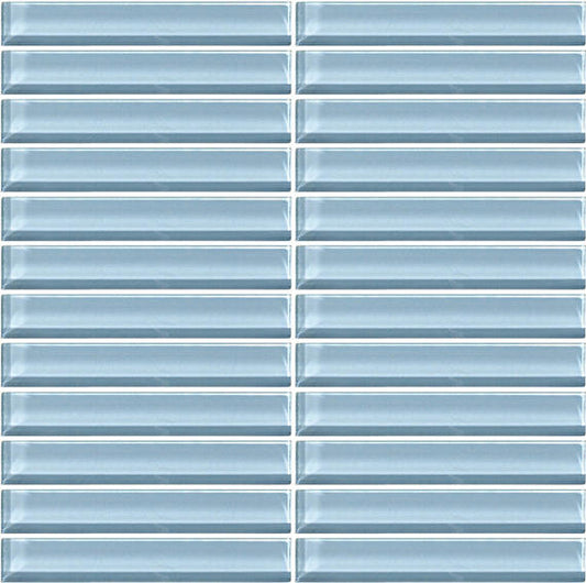 1x6 Color Wave Straight Joint  Mosaic Solid-Color Glossy Smooth Glass Tile Light Blue