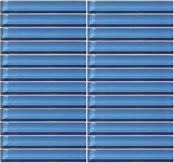 1x6 Color Wave Straight Joint  Mosaic Solid-Color Glossy Smooth Glass Tile Blue