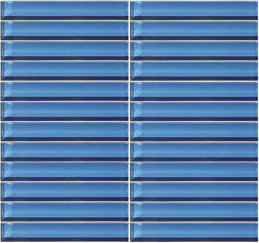 1x6 Color Wave Straight Joint  Mosaic Solid-Color Glossy Smooth Glass Tile Blue