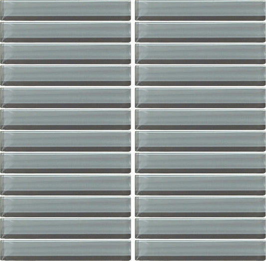 1x6 Color Wave Straight Joint  Mosaic Solid-Color Glossy Smooth Glass Tile Dark Gray