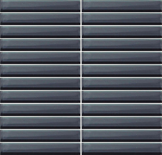 1x6 Color Wave Straight Joint  Mosaic Solid-Color Glossy Smooth Glass Tile Black