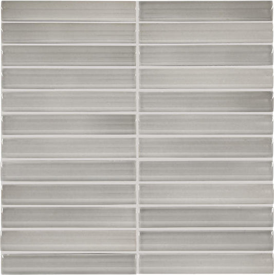 1x6 Artefino Vintage Linear Stacked Mosaic Solid-Color Glossy Smooth Porcelain Tile Smokey Gray