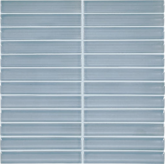1x6 Artefino Vintage Linear Stacked Mosaic Solid-Color Glossy Smooth Porcelain Tile Sky Blue