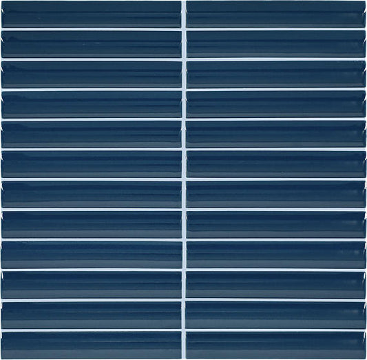1x6 Artefino Vintage Linear Stacked Mosaic Solid-Color Glossy Smooth Porcelain Tile Navy Blue
