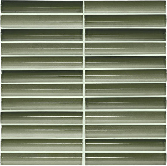 1x6 Artefino Vintage Linear Stacked Mosaic Solid-Color Glossy Smooth Porcelain Tile Olive Green