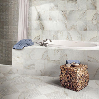 White Blend - 18x18 Marble Grid Intense Veining Natural Marble-Look Polished Smooth Marble Tile