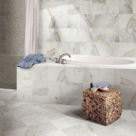 18x18 Marble Grid Intense Veining Natural Marble-Look Honed Smooth Marble Tile White Blend