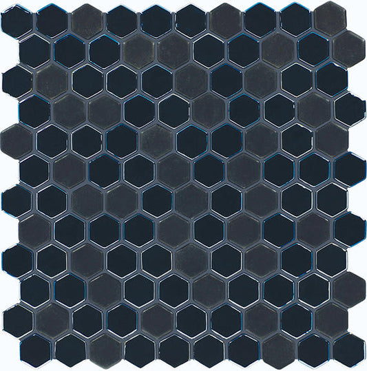 1 Uptown Glass Hexagon  Mosaic Solid-Color Matte Smooth Glass Tile Deep Navy