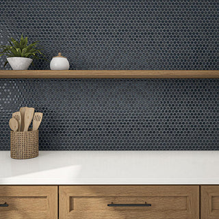 Deep Navy - 11x12 Uptown Glass Hexagon Mixed-Color Mosaic Matte Smooth Stone Tile