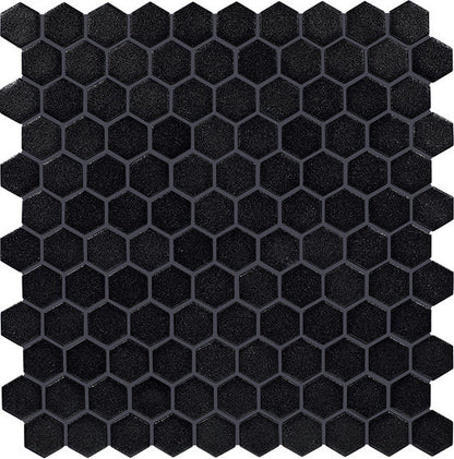 1 Uptown Glass Hexagon  Mosaic Solid-Color Matte Smooth Glass Tile Jet Black