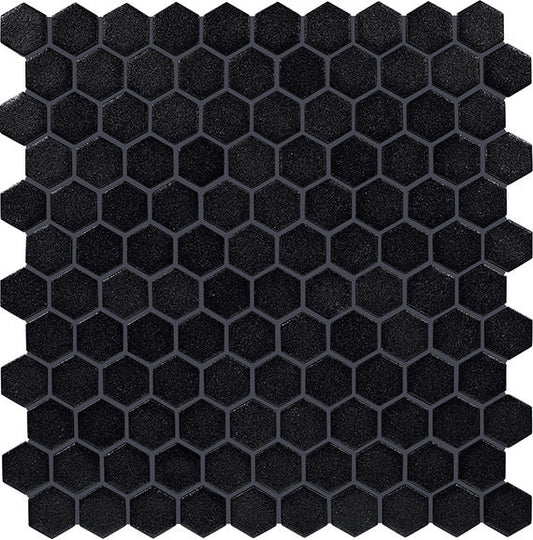 1 Uptown Glass Hexagon  Mosaic Solid-Color Matte Smooth Glass Tile Jet Black